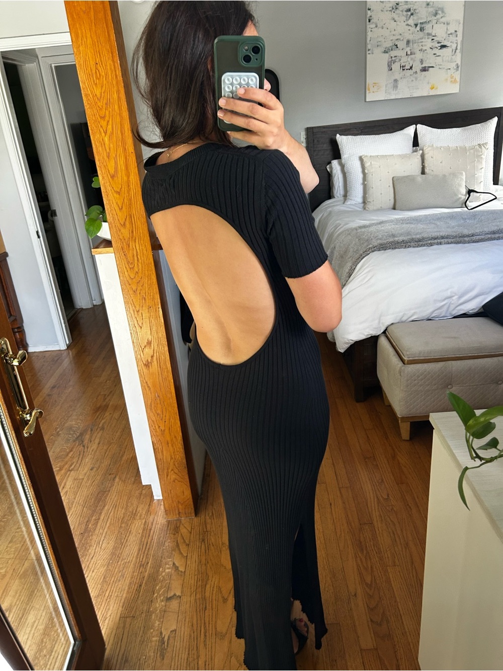 Anna Quan Black Ribbed Backless Dress